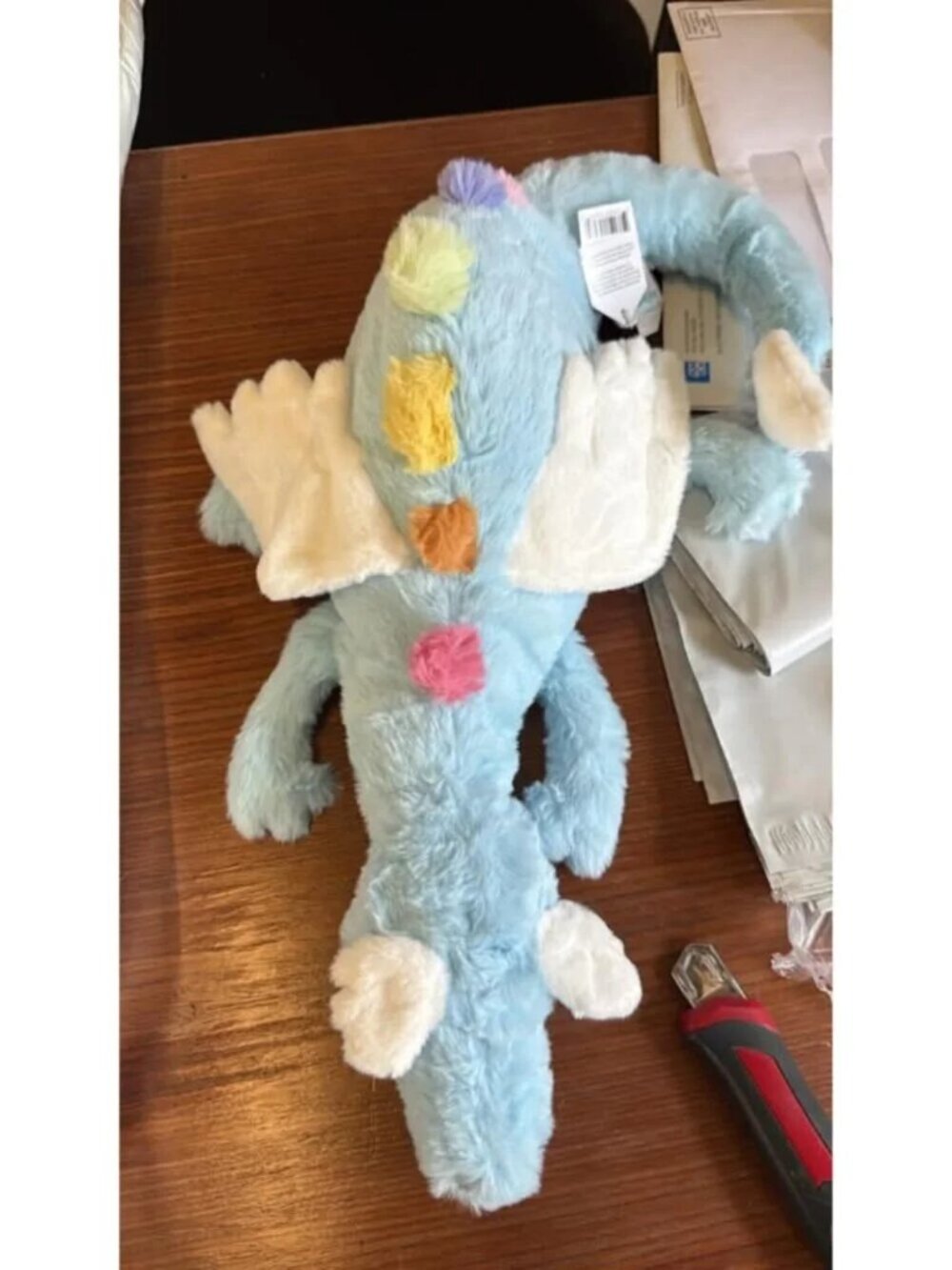 Sky Dragon Plush Full Size Stuffed Animal Sky Blue w/ Dust Bag Collectible.
